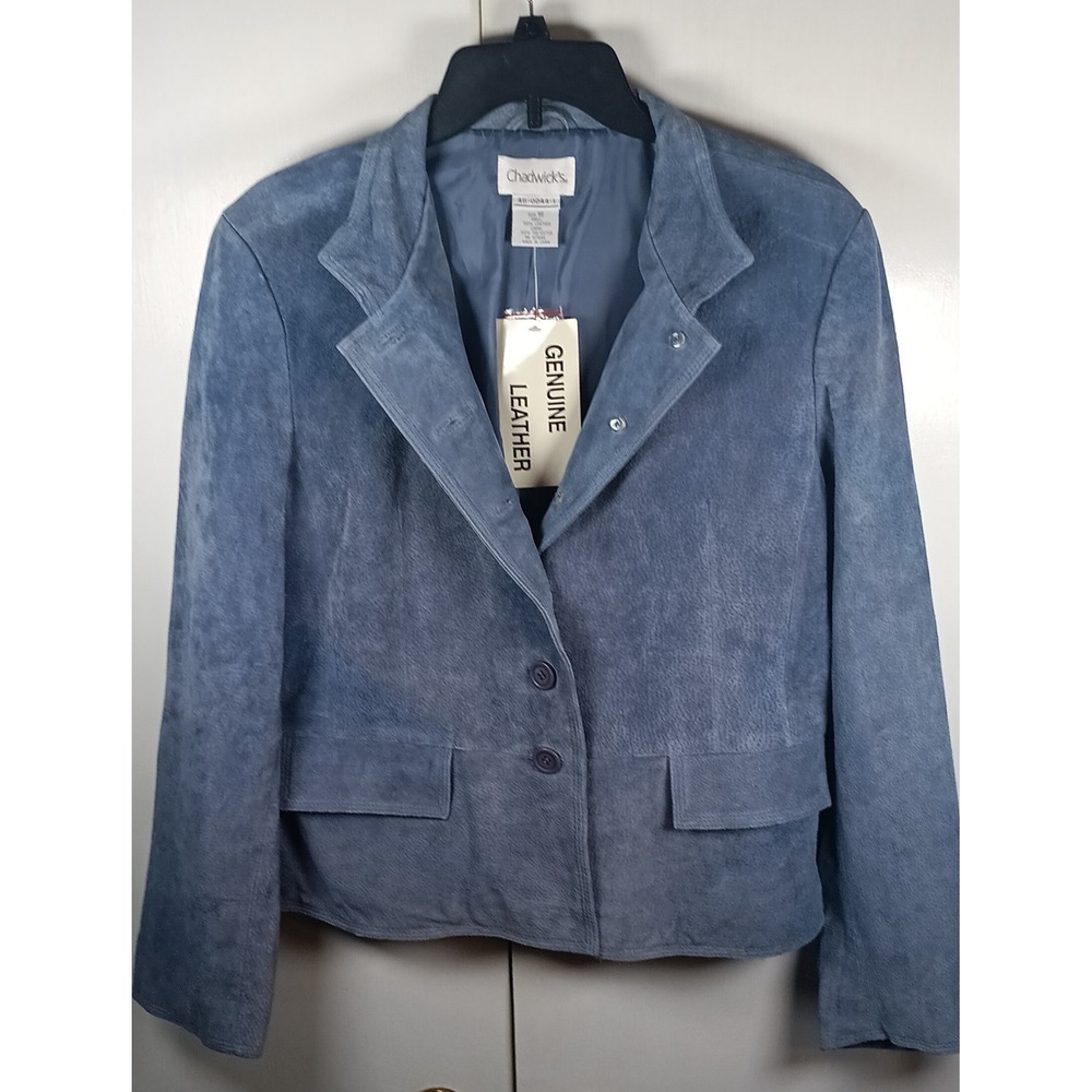 NWT womens leather jacket blazer blue 16 90s preppy fitted minimalist western